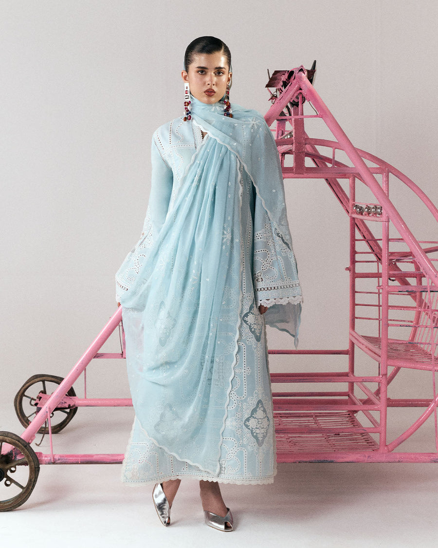 Jugnu Lahore Spring Summer Unstitched Embroidered Cotton 3Pc Suit - Dira