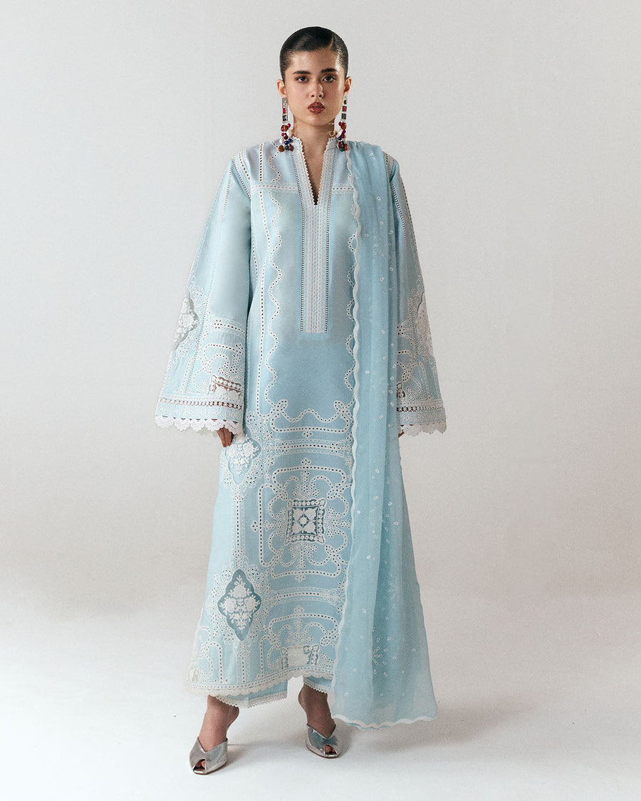 Jugnu Lahore Spring Summer Unstitched Embroidered Cotton 3Pc Suit - Dira