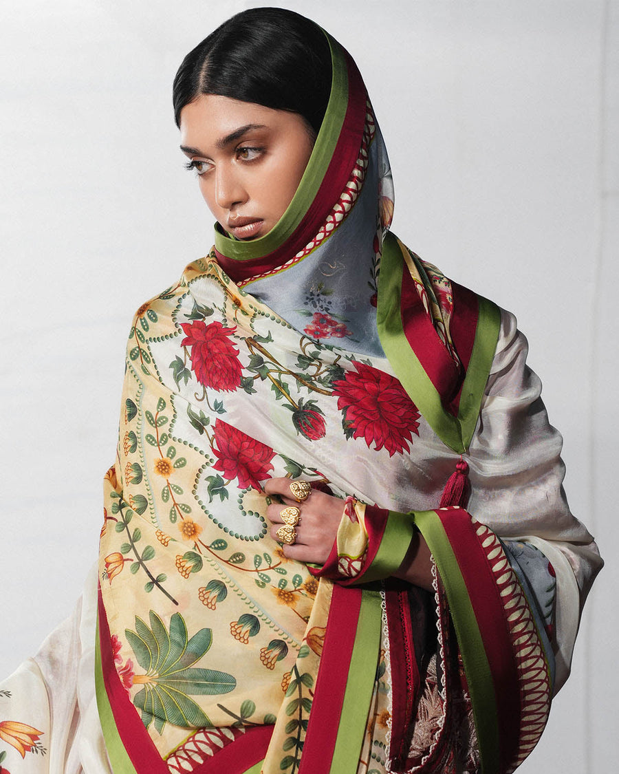 Jugnu Lahore The Reserved View Embroidered Cotton Unstitched 3Pc Suit - Diryaz