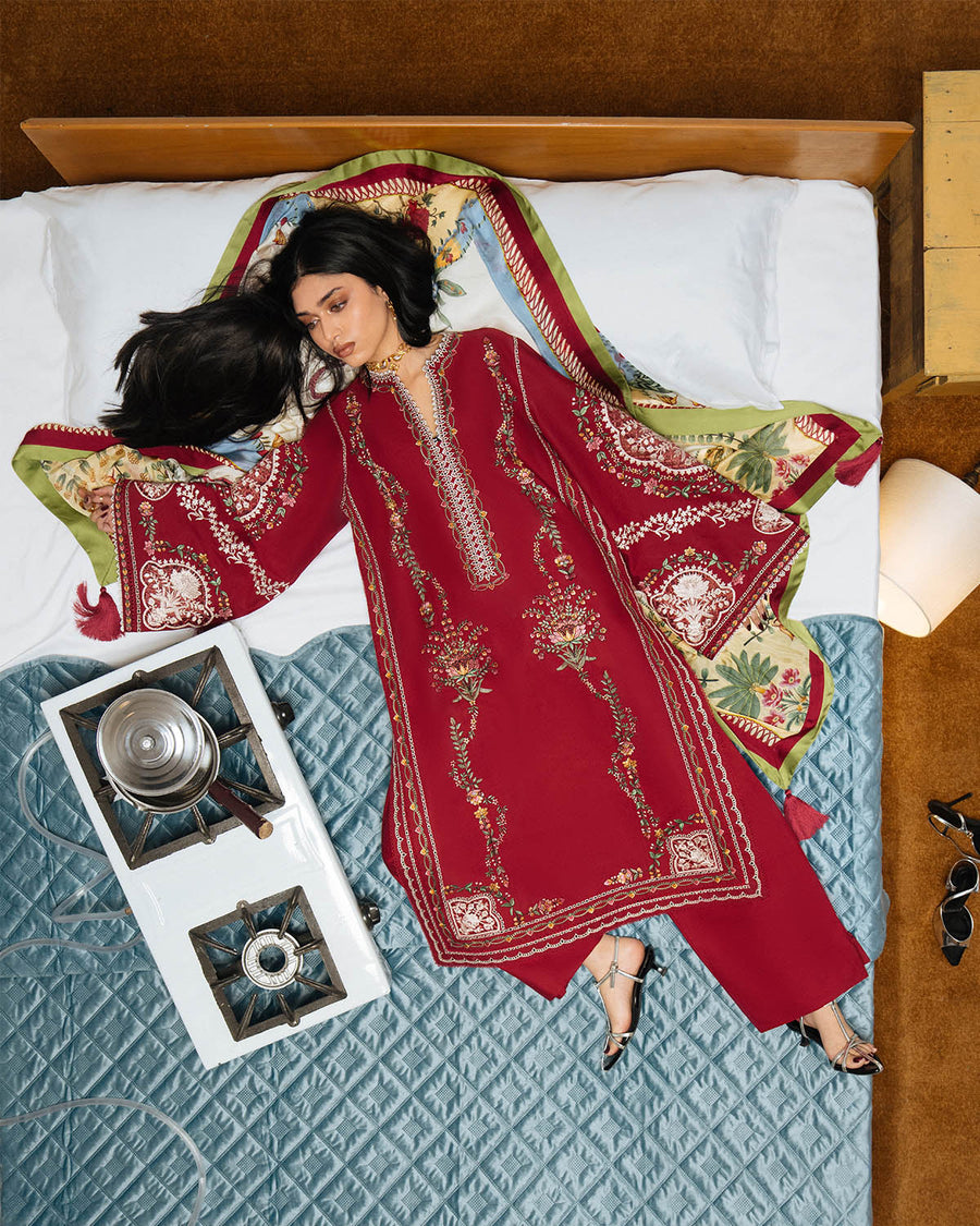 Jugnu Lahore The Reserved View Embroidered Cotton Unstitched 3Pc Suit - Diryaz