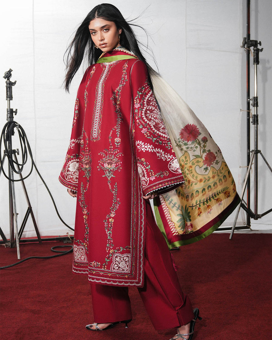 Jugnu Lahore The Reserved View Embroidered Cotton Unstitched 3Pc Suit - Diryaz