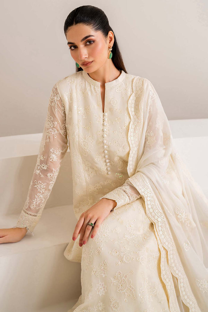 Farasha Luxury Formal Embroidered Chiffon Unstitched 3Pc Suit - Dove