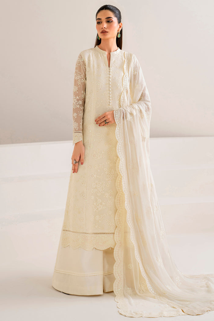 Farasha Luxury Formal Embroidered Chiffon Unstitched 3Pc Suit - Dove