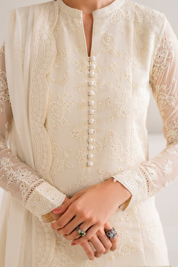Farasha Luxury Formal Embroidered Chiffon Unstitched 3Pc Suit - Dove