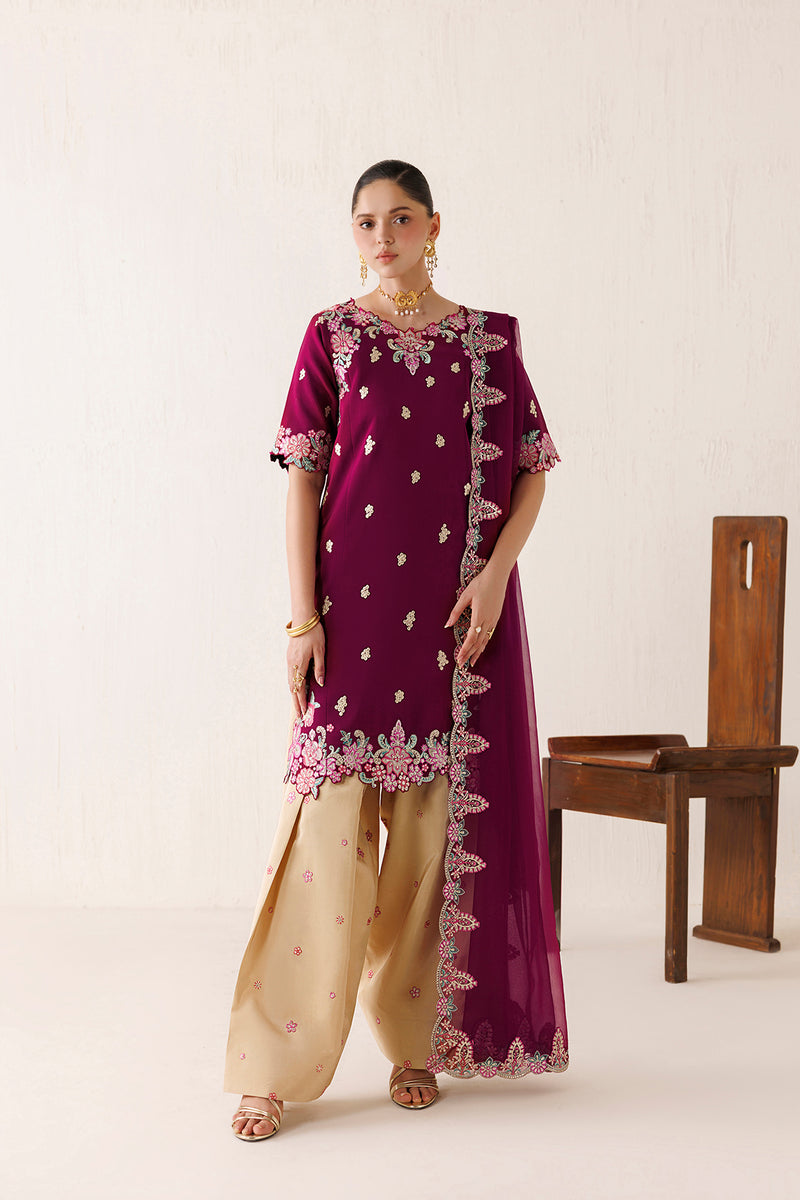 Farasha Veira Embroidered Raw Silk Unstitched 3Pc Suit D-09 Dune Blossom
