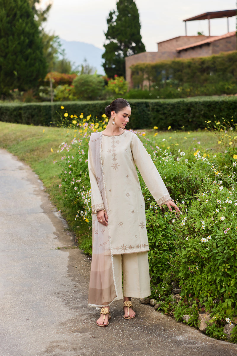 Farasha Sorine Summer Embroidered Lawn Unstitched 3Pc Suit - Dune Delight