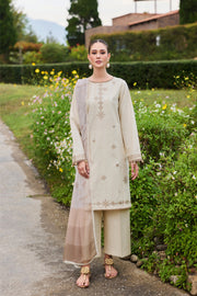 Farasha Sorine Summer Embroidered Lawn Unstitched 3Pc Suit - Dune Delight
