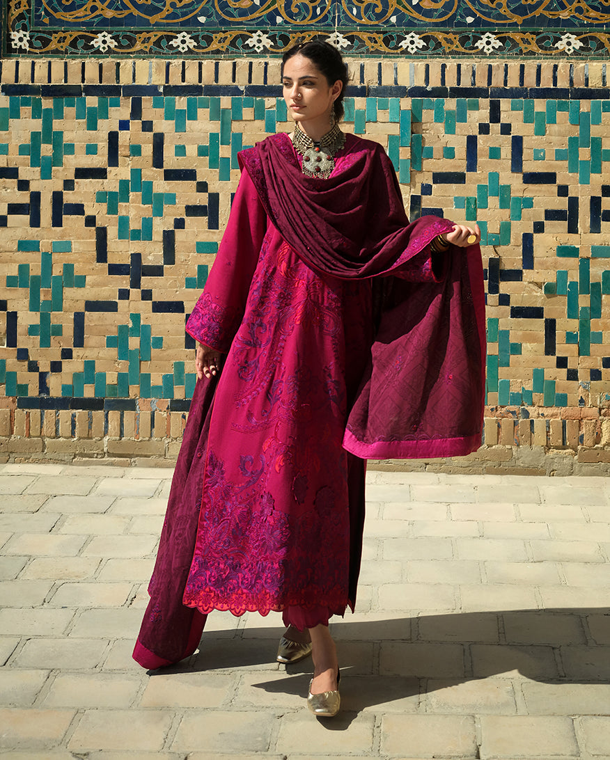 Hemline by Mushq Bukhara Embroidered Viscose Unstitched 3Pc Suit - Dusk Whisper