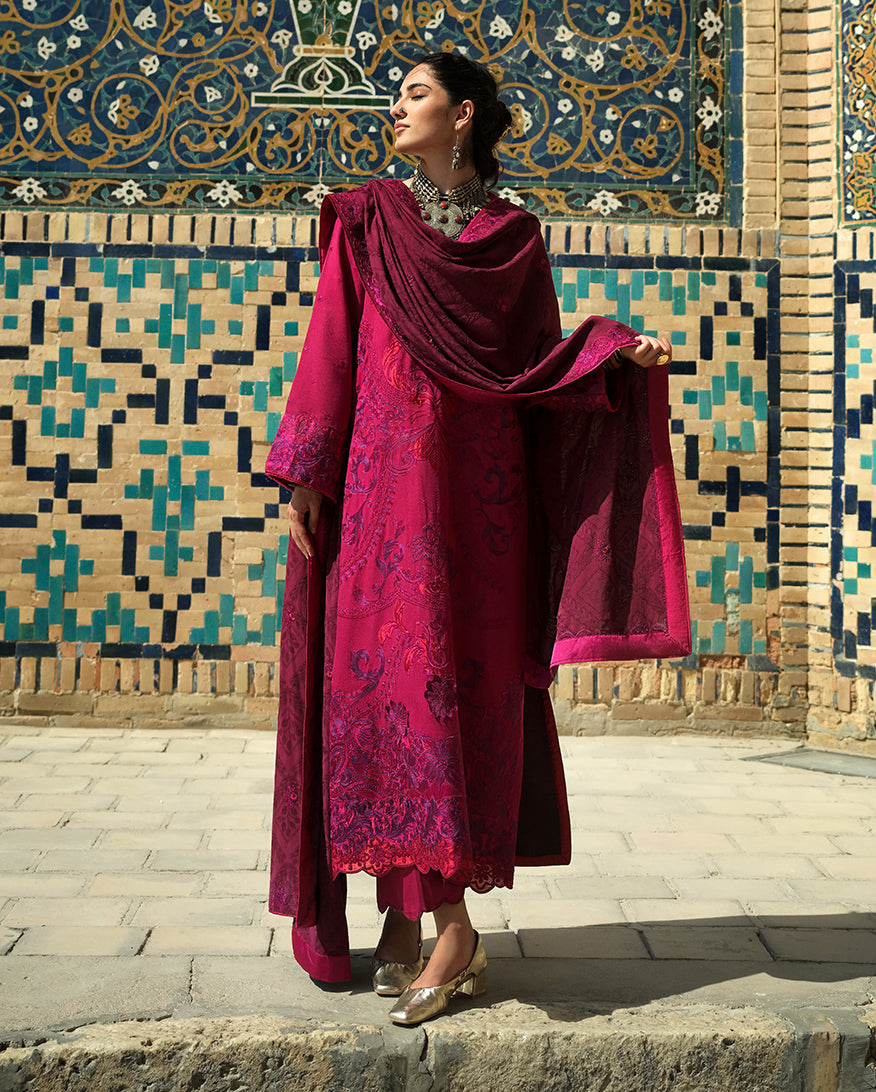 Hemline by Mushq Bukhara Embroidered Viscose Unstitched 3Pc Suit - Dusk Whisper