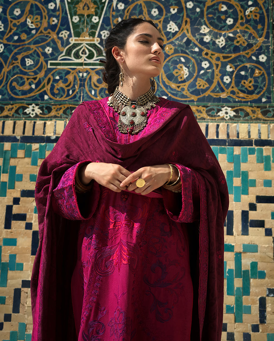 Hemline by Mushq Bukhara Embroidered Viscose Unstitched 3Pc Suit - Dusk Whisper