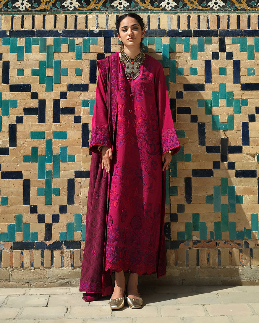 Hemline by Mushq Bukhara Embroidered Viscose Unstitched 3Pc Suit - Dusk Whisper