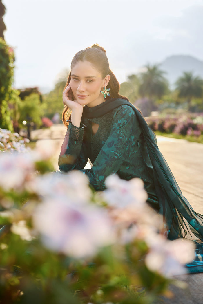 Farasha Summer Escape Embroidered Lawn Unstitched 3Pc Suit - Dusken Jade
