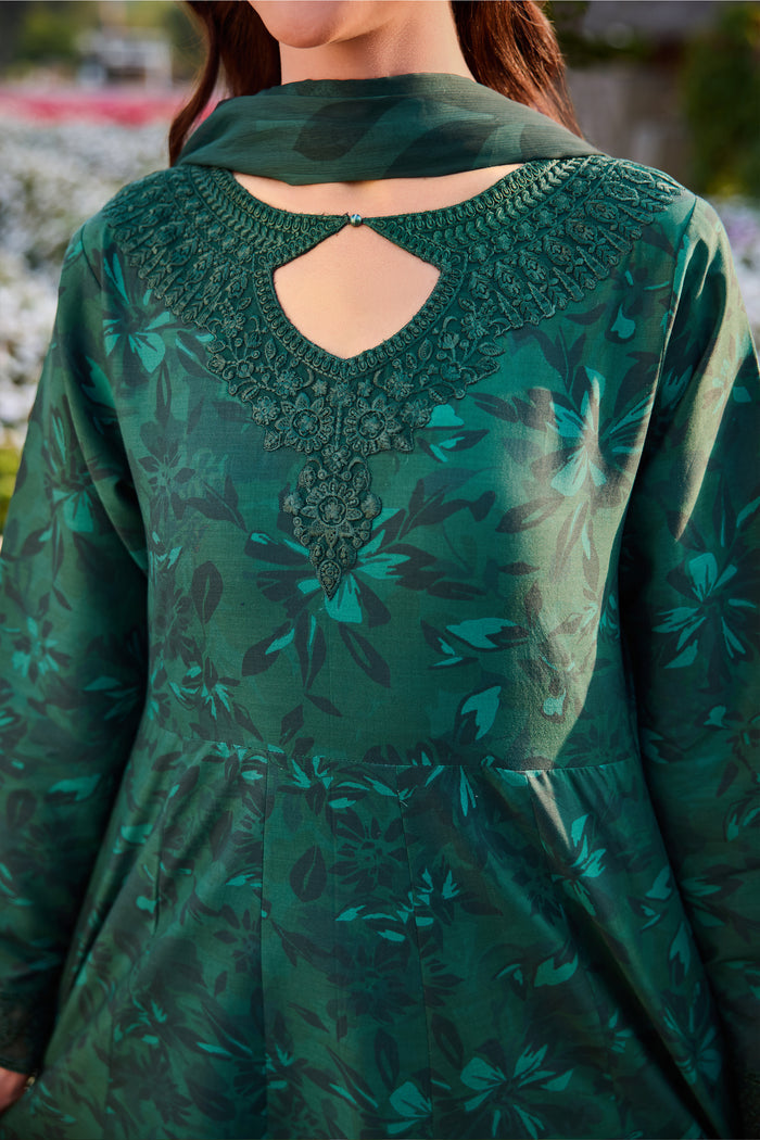 Farasha Summer Escape Embroidered Lawn Unstitched 3Pc Suit - Dusken Jade