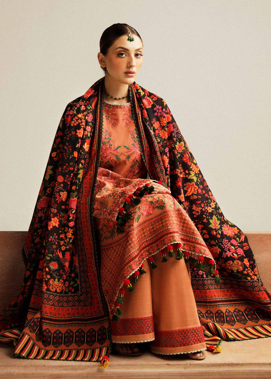 Hussain Rehar Embroidered Khaddar Unstitched 3Pc Suit - Dusky
