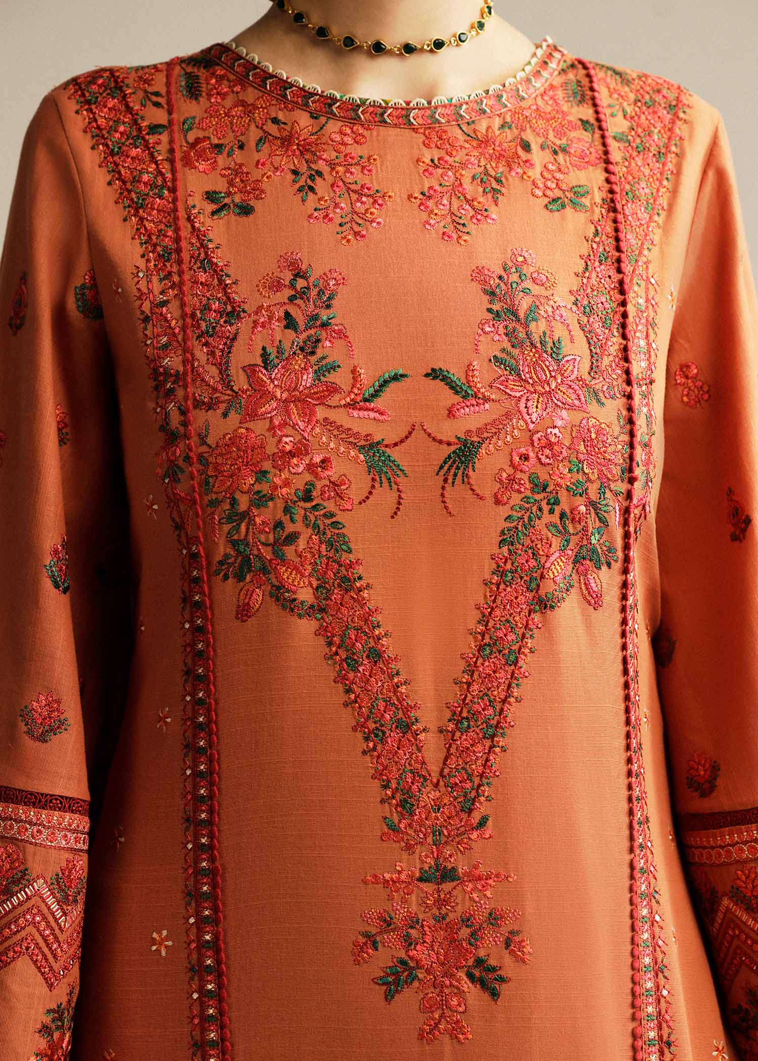 Hussain Rehar Embroidered Khaddar Unstitched 3Pc Suit - Dusky