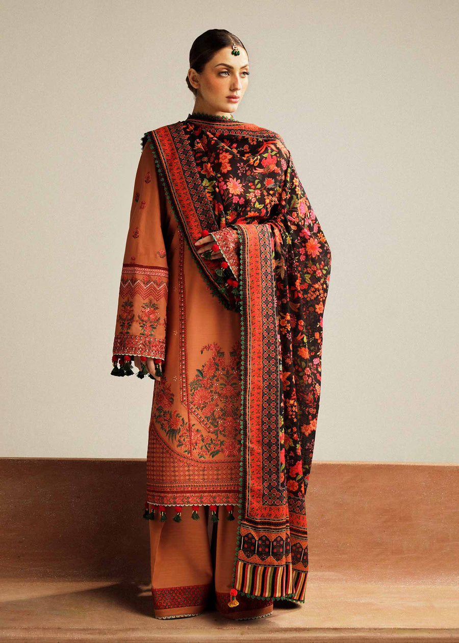 Hussain Rehar Embroidered Khaddar Unstitched 3Pc Suit - Dusky