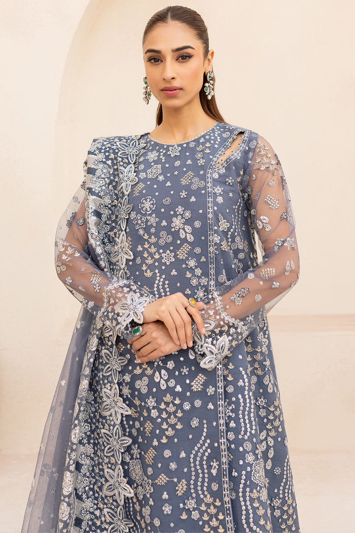 Farasha LU ZELLA Embroidered Net Unstitched 3Pc Suit D-08 DUSKY SHADOW