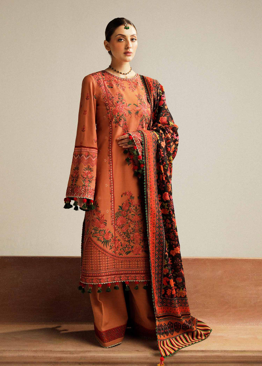 Hussain Rehar Embroidered Khaddar Unstitched 3Pc Suit - Dusky