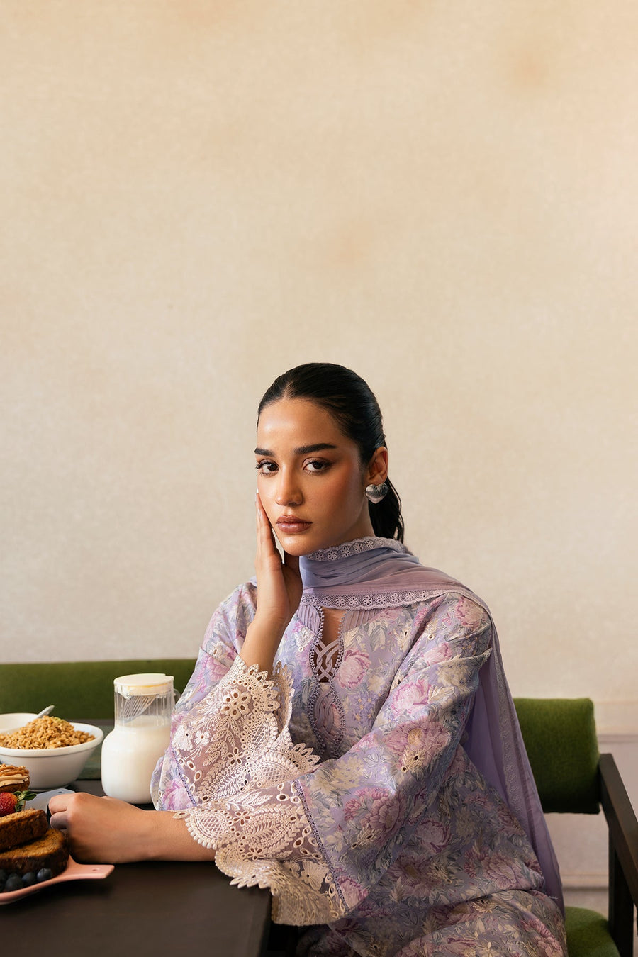 Afrozeh Daybreak Embroidered Lawn Unstitched 3Pc Suit - DUST LIT