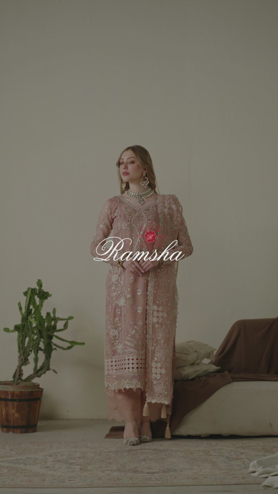 Ramsha Luxury Embroidered Organza Unstitched 3Pc Suit E-104