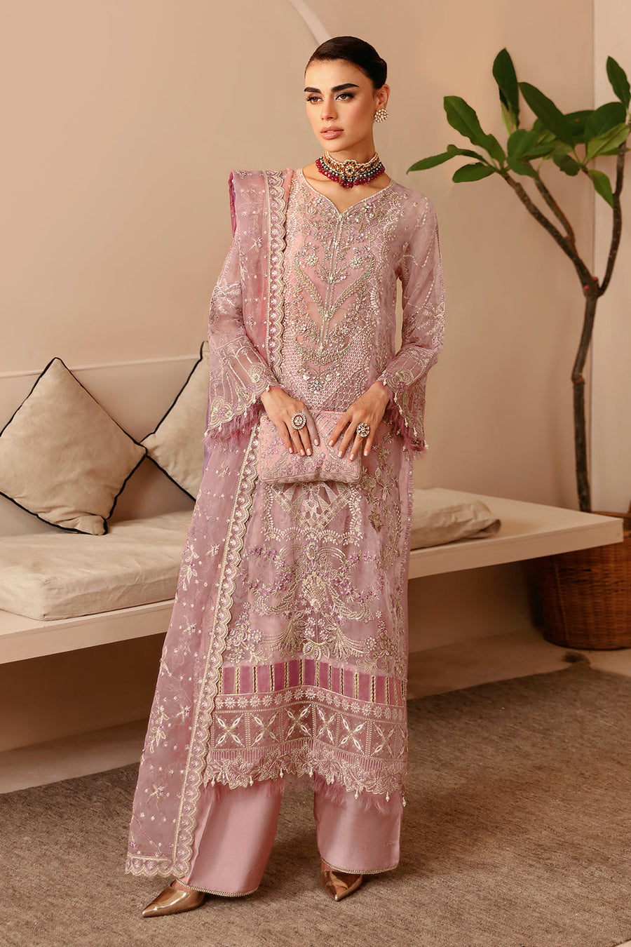Ramsha Festive Vol-02 Embroidered Organza Unstitched 3Pc Suit E-206