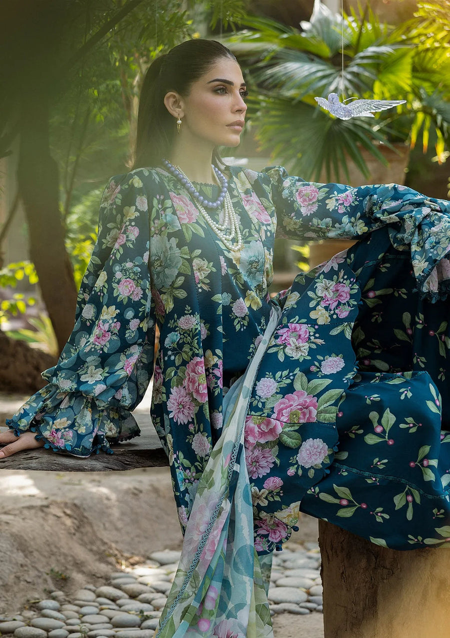 Elaf Prints Vol-03 Unstitched Printed Lawn 3Pc Suit ECD-1B AZURE FERN
