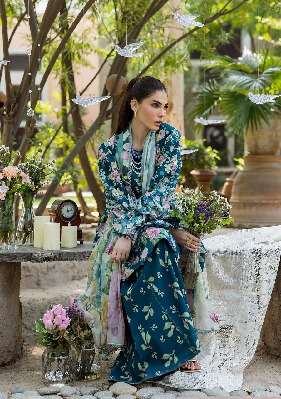 Elaf Prints Vol-03 Unstitched Printed Lawn 3Pc Suit ECD-1B AZURE FERN