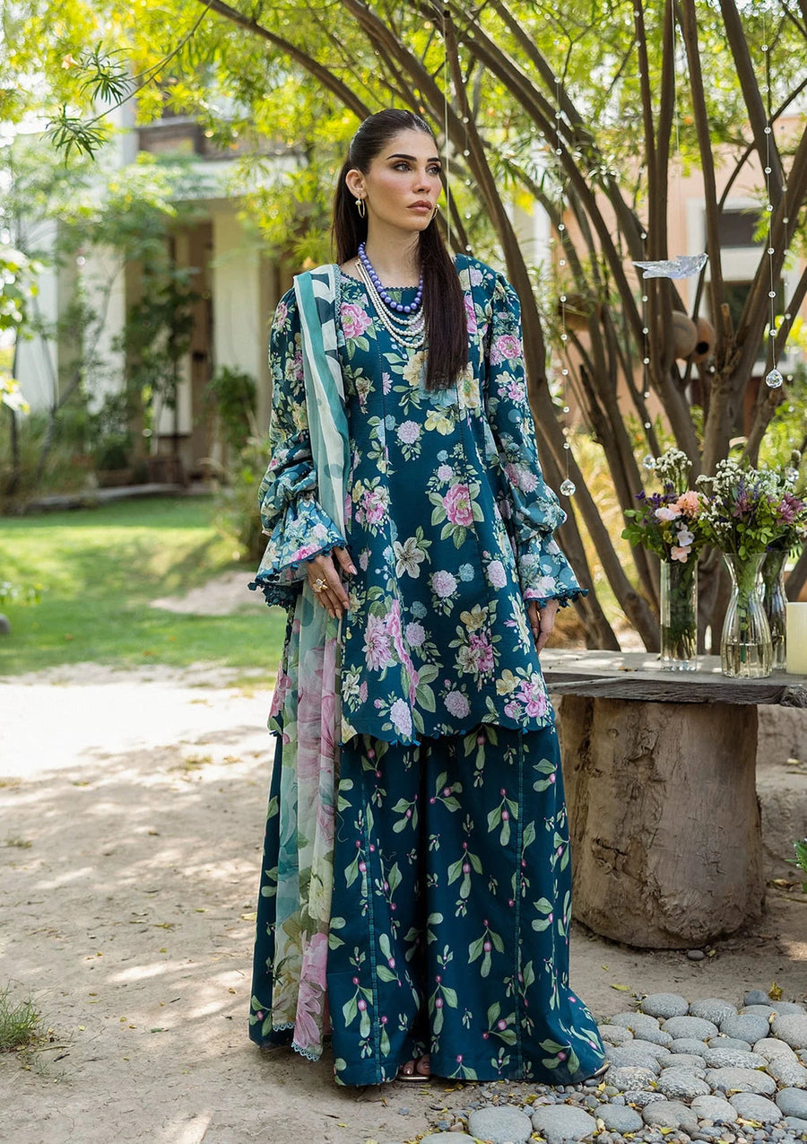 Elaf Prints Vol-03 Unstitched Printed Lawn 3Pc Suit ECD-1B AZURE FERN
