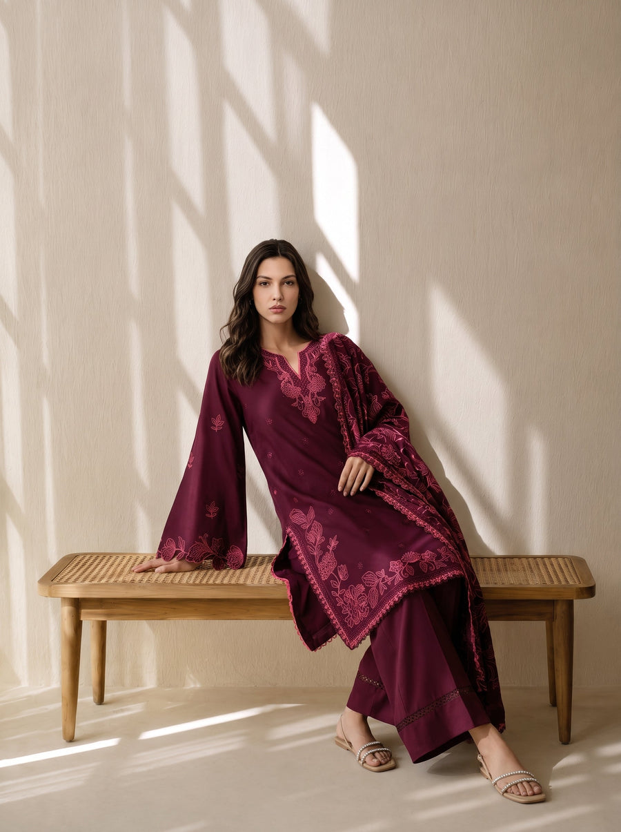 Viana by Sanam Saeed Embroidered Karandi Unstitched 3Pc Suit - ECHO