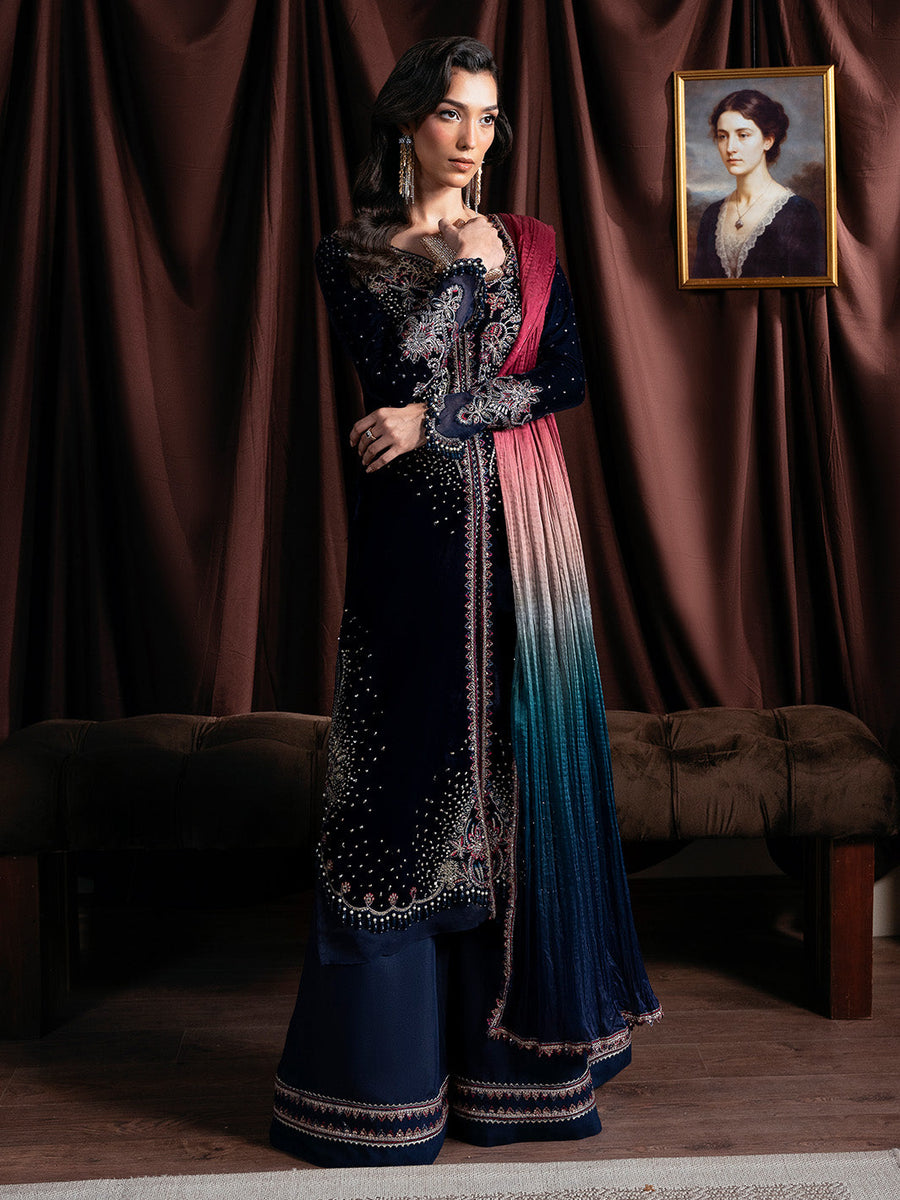 Faiza Faisal Solene Embroidered Velvet Unstitched 3Pc Suit - ECLAT