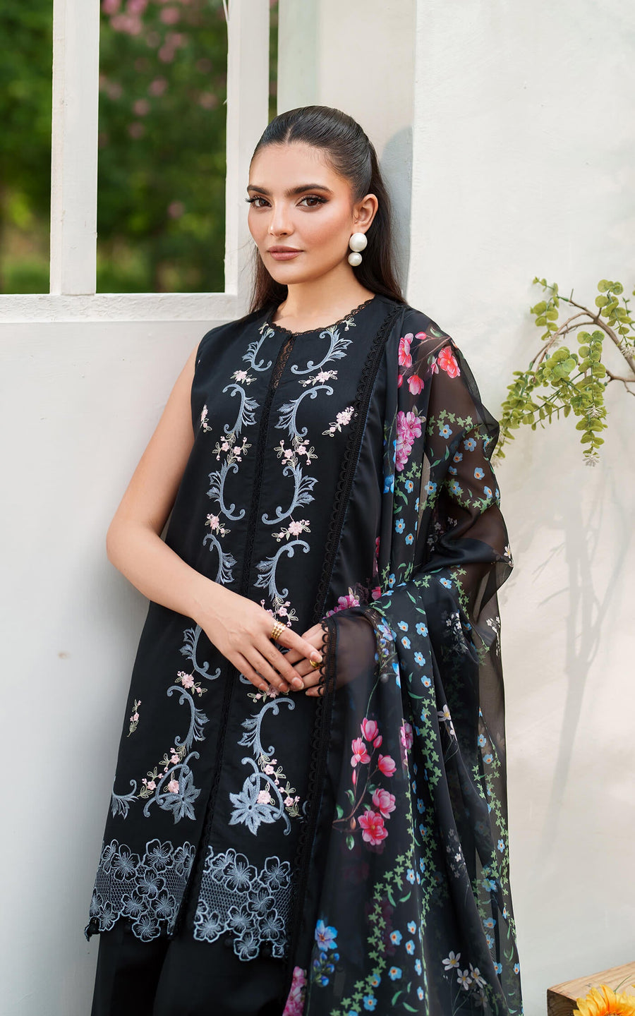 Asifa & Nabeel Eden Cambric Unstitched 3Pc Suit ECU25-02 Ink Blossom