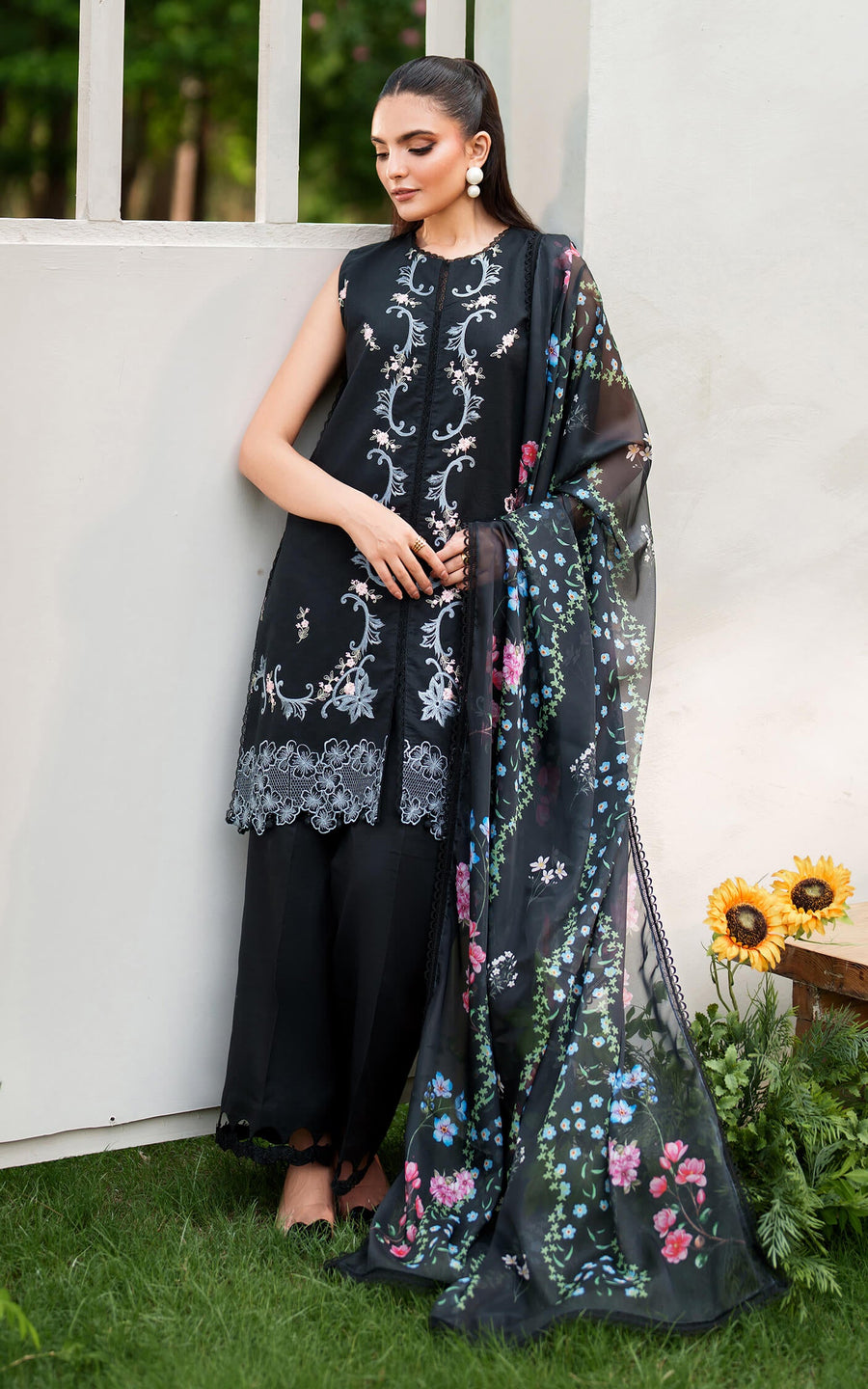 Asifa & Nabeel Eden Cambric Unstitched 3Pc Suit ECU25-02 Ink Blossom