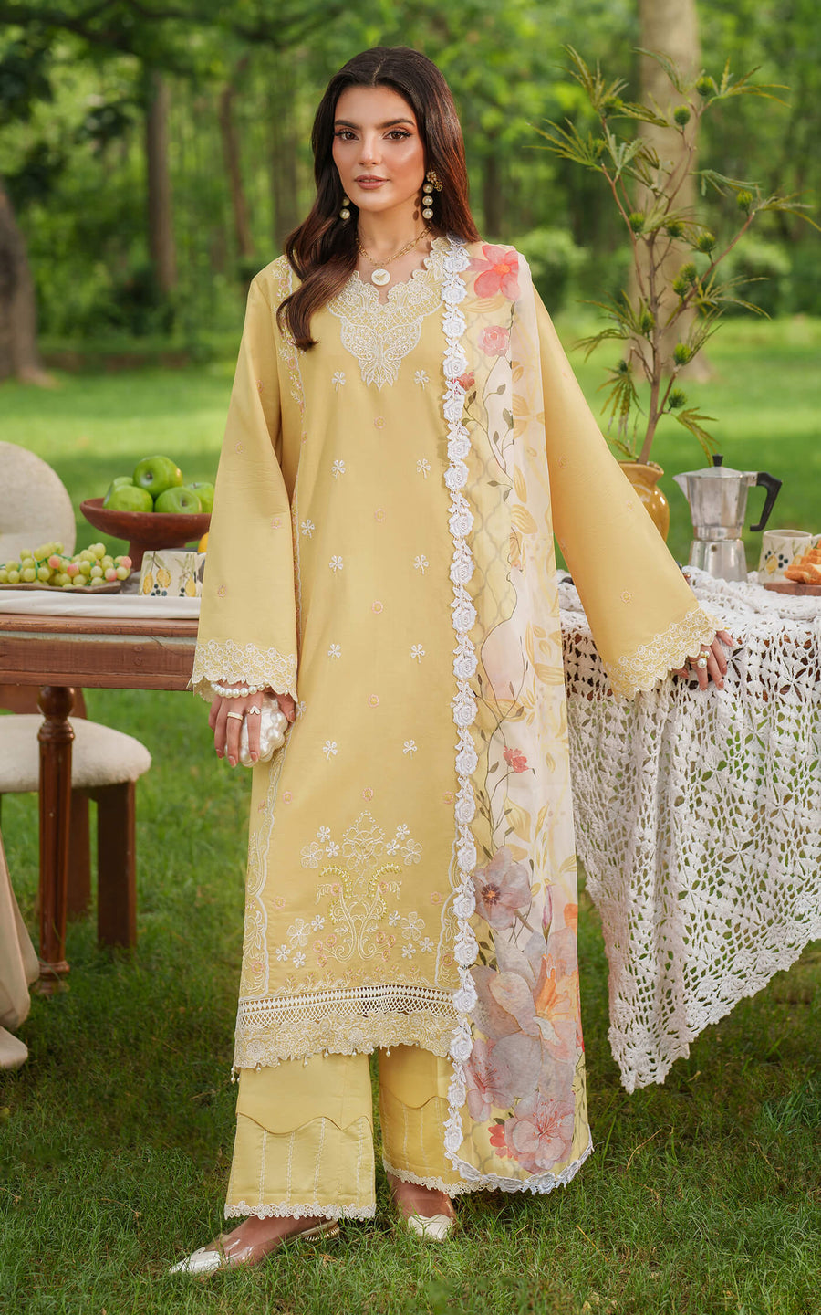 Asifa & Nabeel Eden Cambric Unstitched 3Pc Suit ECU25-10 Golden Dust