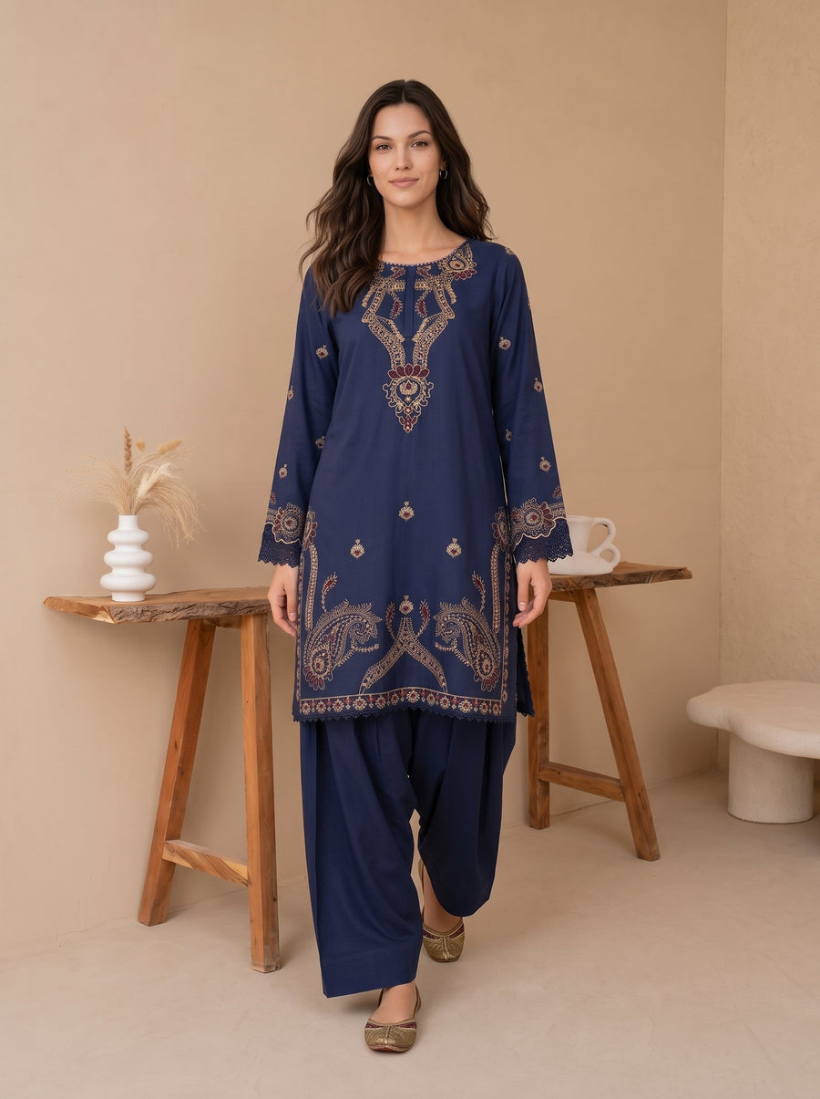 Viana by Sanam Saeed Embroidered Karandi Unstitched 3Pc Suit - EDEN