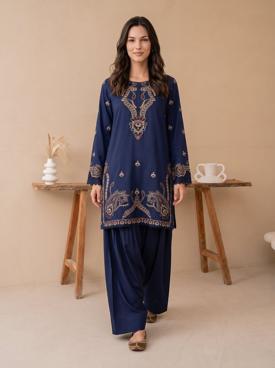 Viana by Sanam Saeed Embroidered Karandi Unstitched 3Pc Suit - EDEN