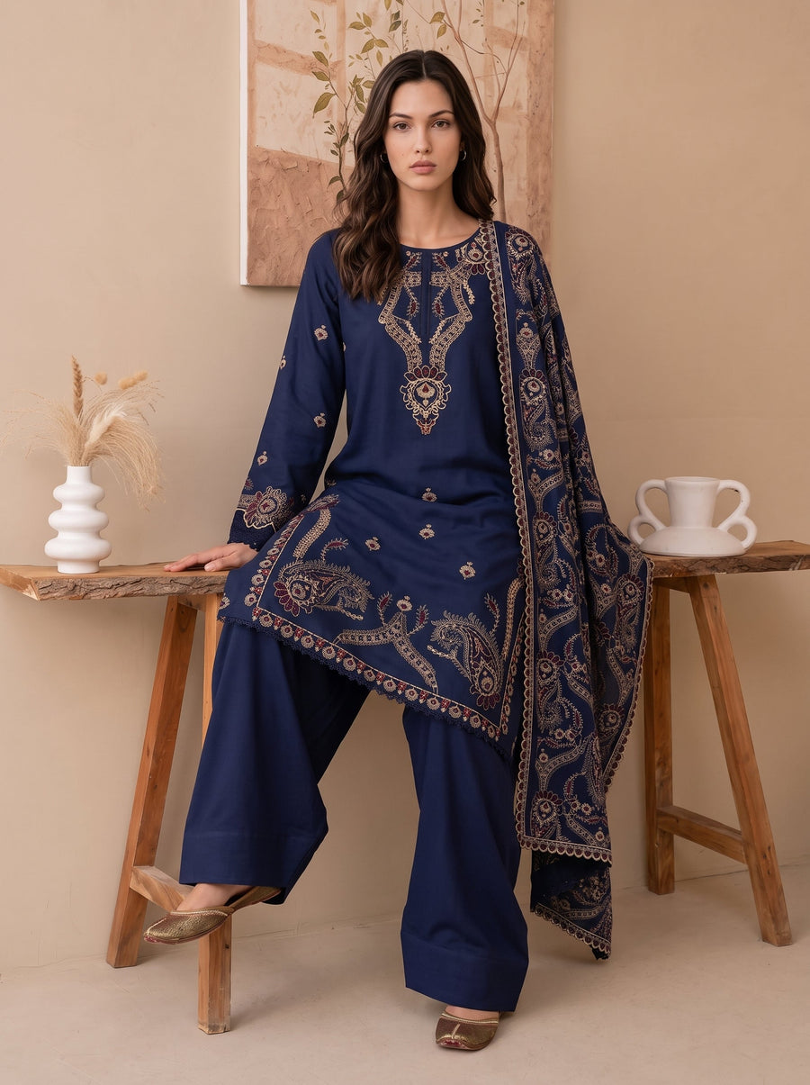 Viana by Sanam Saeed Embroidered Karandi Unstitched 3Pc Suit - EDEN