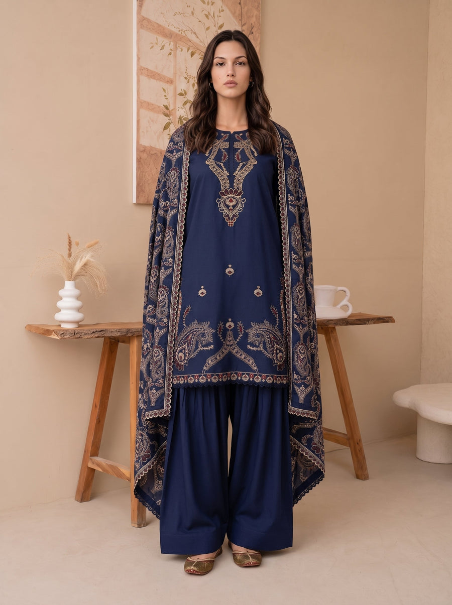 Viana by Sanam Saeed Embroidered Karandi Unstitched 3Pc Suit - EDEN