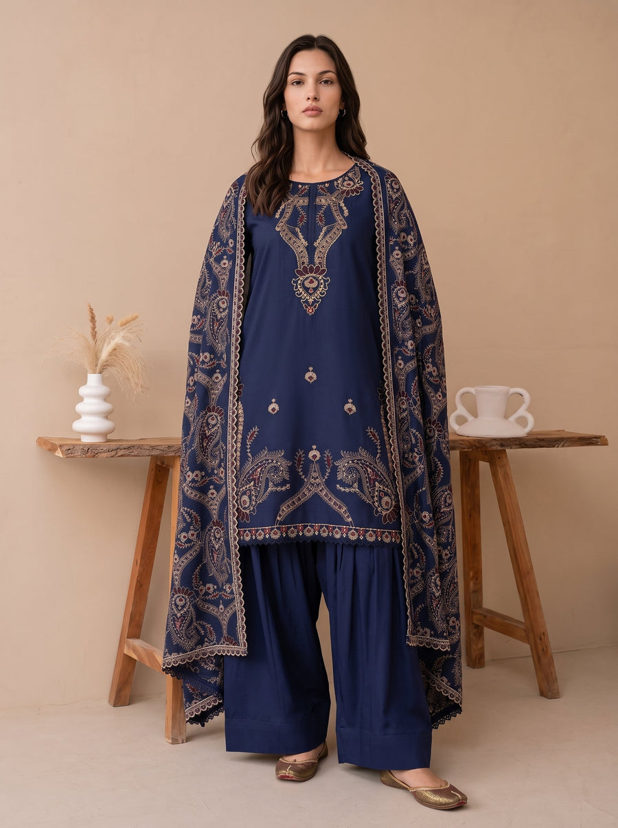 Viana by Sanam Saeed Embroidered Karandi Unstitched 3Pc Suit - EDEN