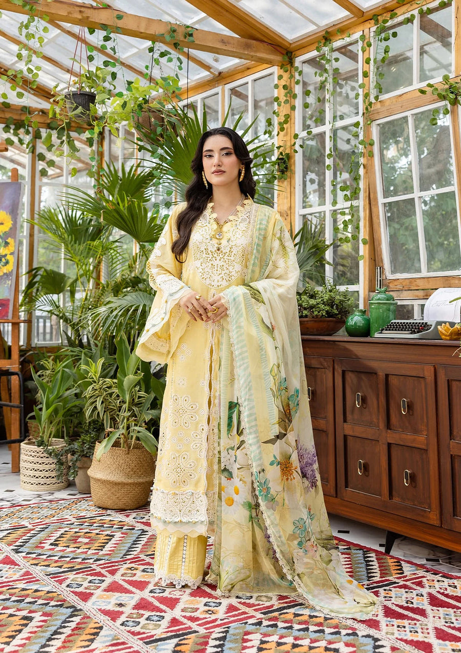 Elaf Premium E.Craft Chikankari Lawn Unstitched 3Pc Suit EEC-2B BUTTER BLOOM