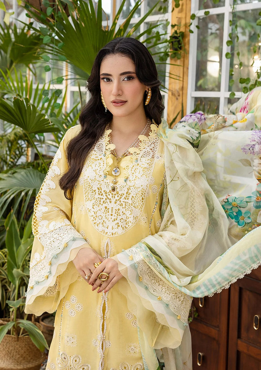 Elaf Premium E.Craft Chikankari Lawn Unstitched 3Pc Suit EEC-2B BUTTER BLOOM