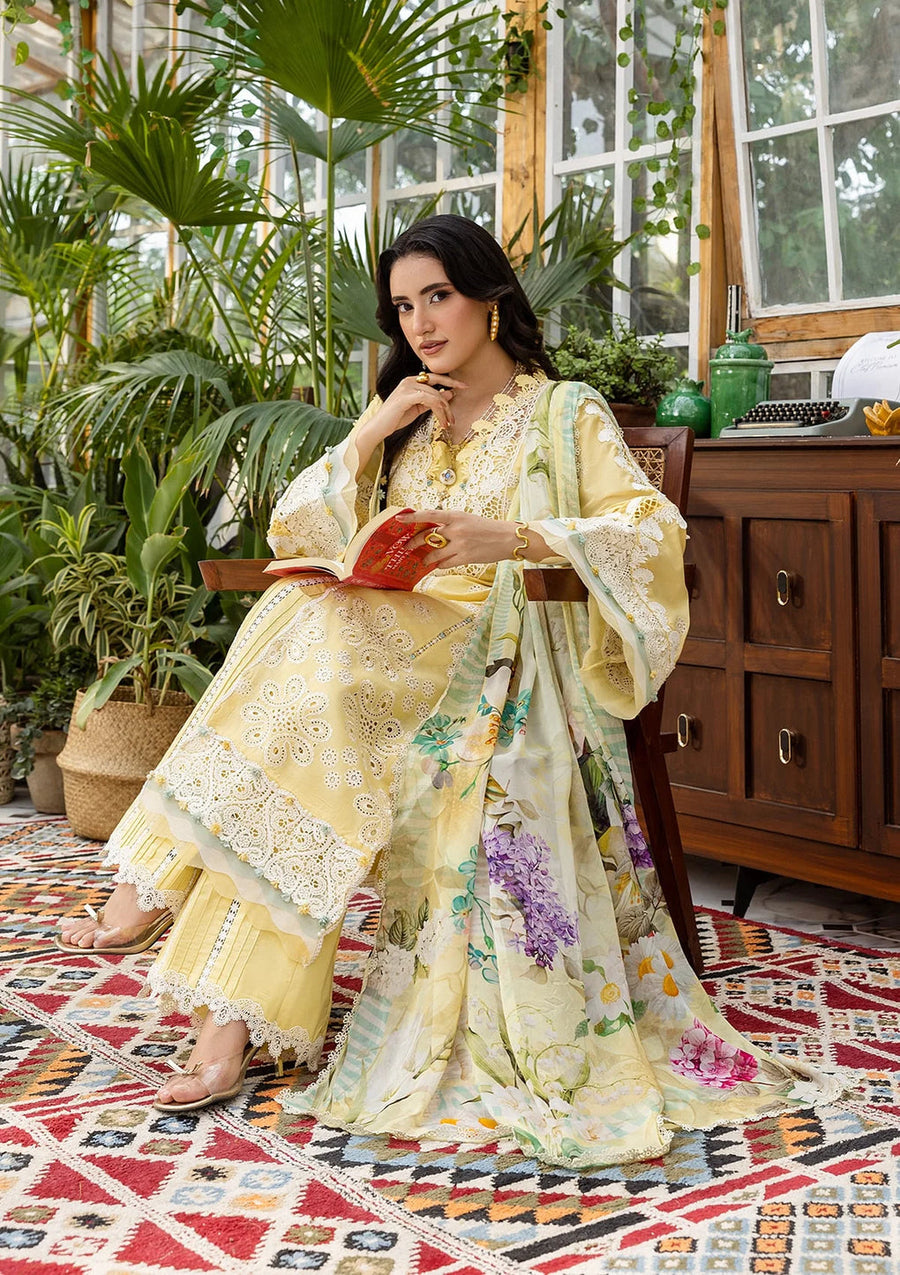 Elaf Premium E.Craft Chikankari Lawn Unstitched 3Pc Suit EEC-2B BUTTER BLOOM