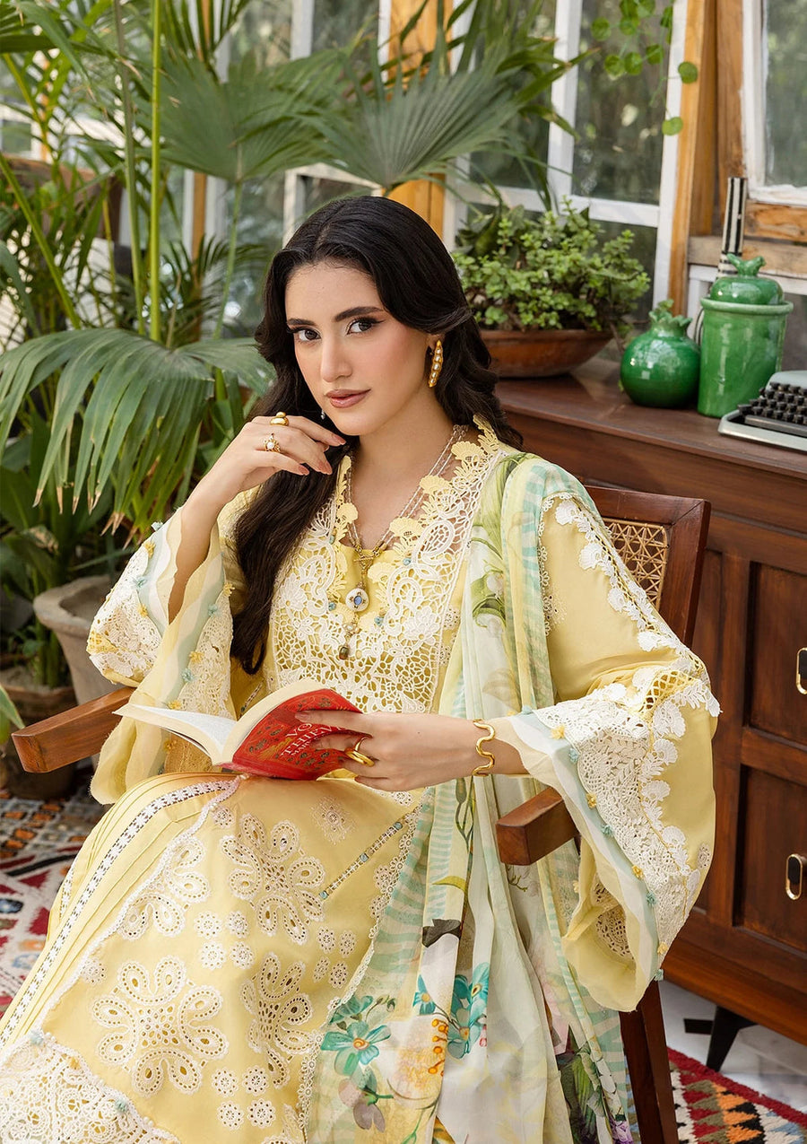 Elaf Premium E.Craft Chikankari Lawn Unstitched 3Pc Suit EEC-2B BUTTER BLOOM