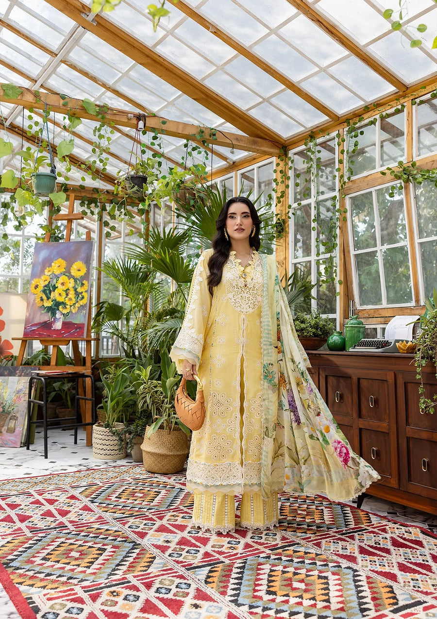 Elaf Premium E.Craft Chikankari Lawn Unstitched 3Pc Suit EEC-2B BUTTER BLOOM