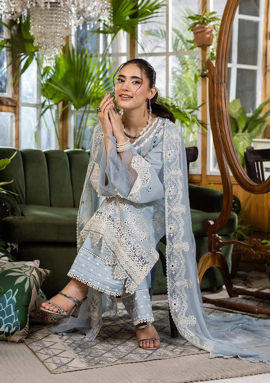 Elaf Premium E.Craft Chikankari Lawn Unstitched 3Pc Suit EEC-3B SKY DREAM
