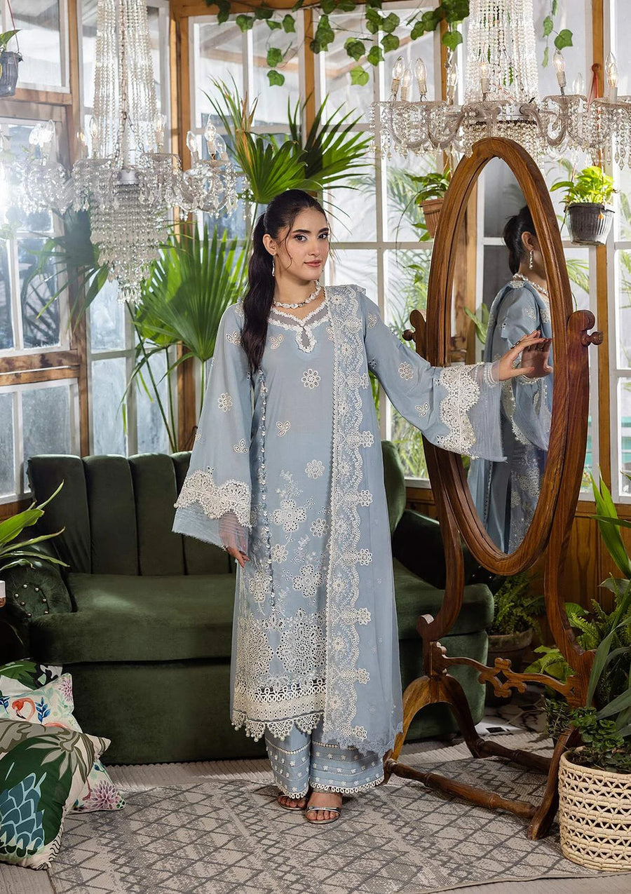 Elaf Premium E.Craft Chikankari Lawn Unstitched 3Pc Suit EEC-3B SKY DREAM