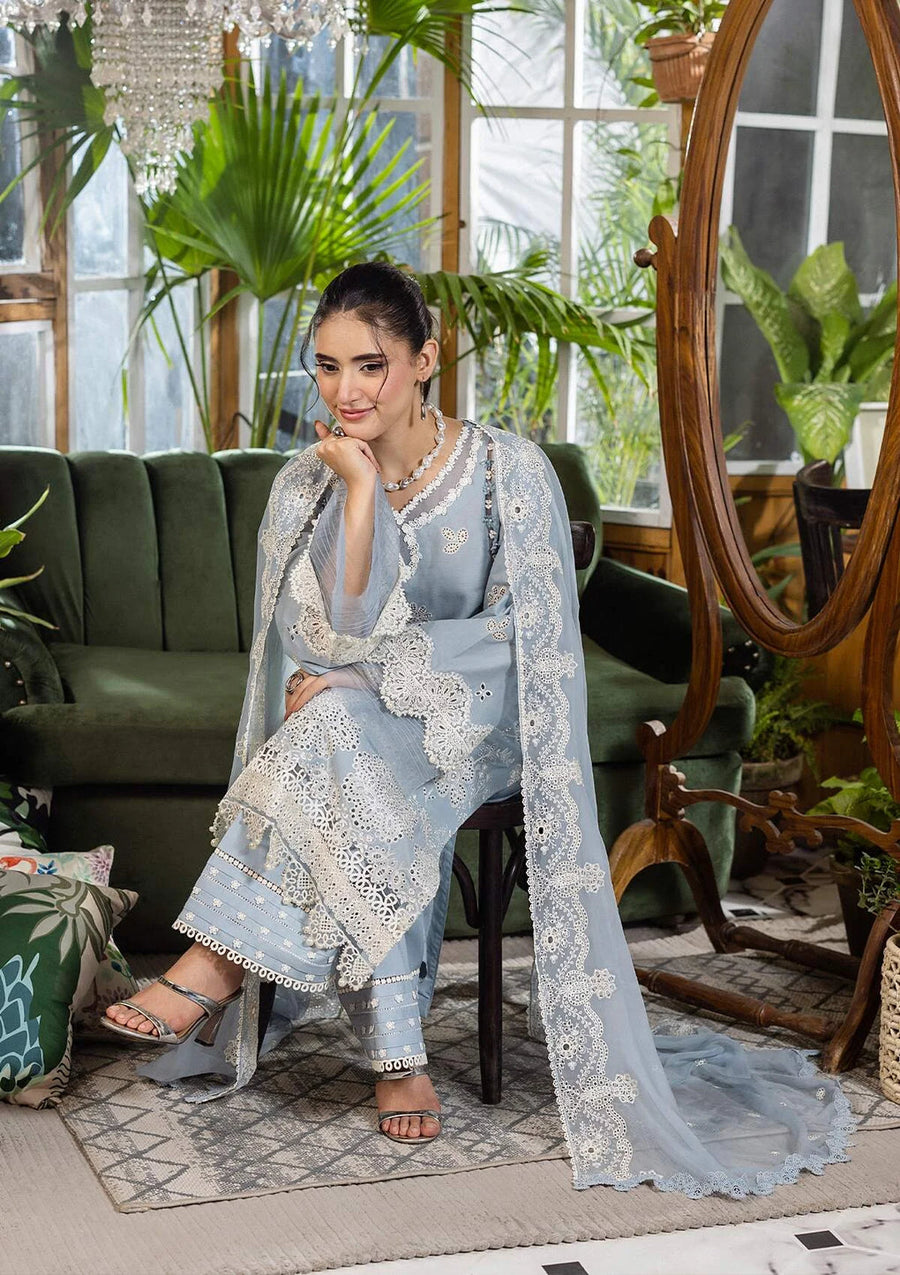 Elaf Premium E.Craft Chikankari Lawn Unstitched 3Pc Suit EEC-3B SKY DREAM