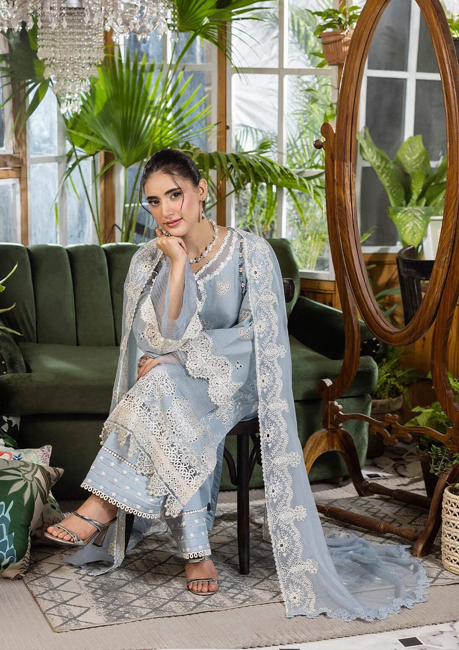 Elaf Premium E.Craft Chikankari Lawn Unstitched 3Pc Suit EEC-3B SKY DREAM