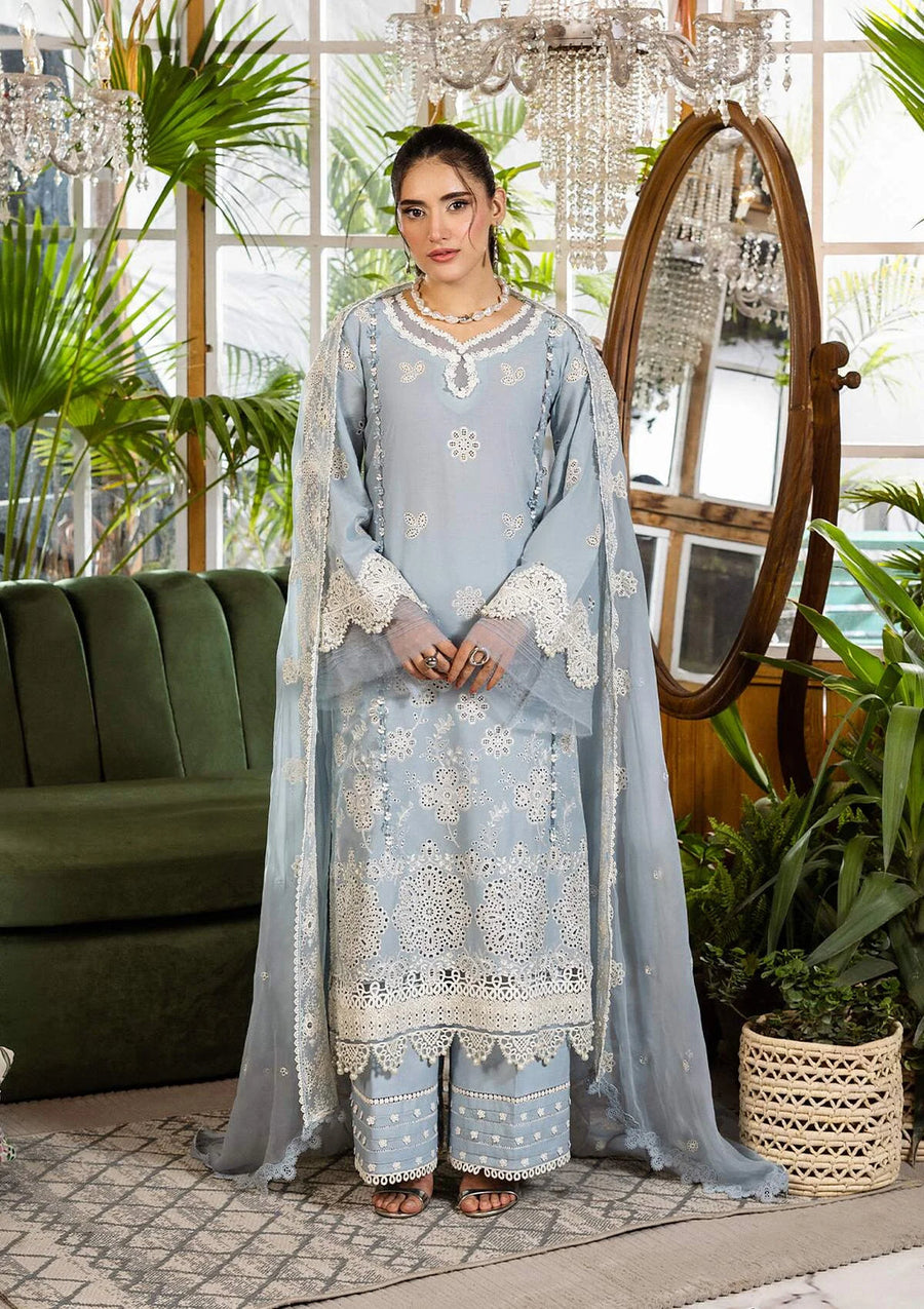 Elaf Premium E.Craft Chikankari Lawn Unstitched 3Pc Suit EEC-3B SKY DREAM