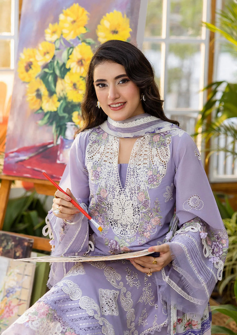 Elaf Premium E.Craft Chikankari Lawn Unstitched 3Pc Suit EEC-5A LAVENDER LOVE