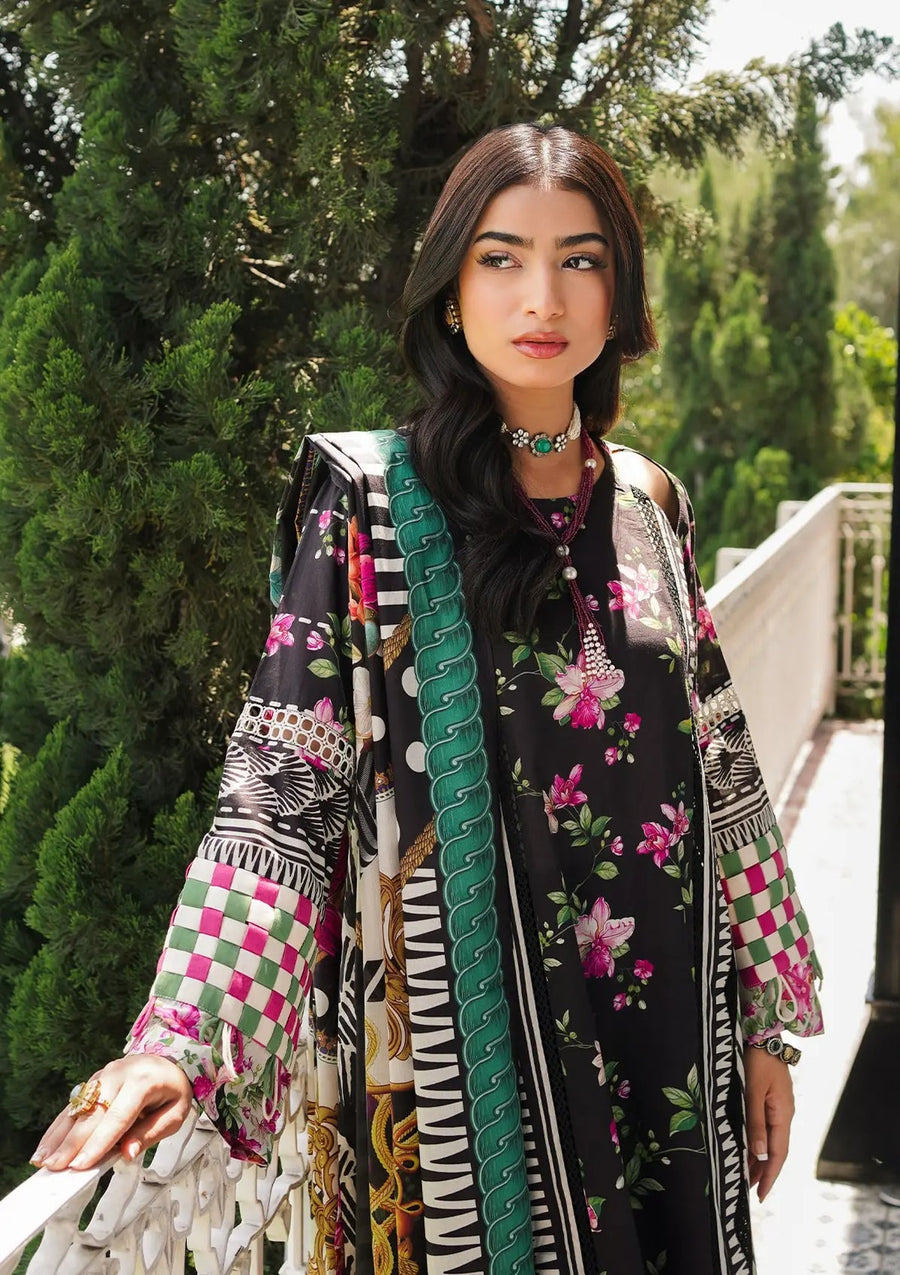 Elaf Premium Printed Lawn Unstitched 3Pc Suit EEP-02A - Dark Floral